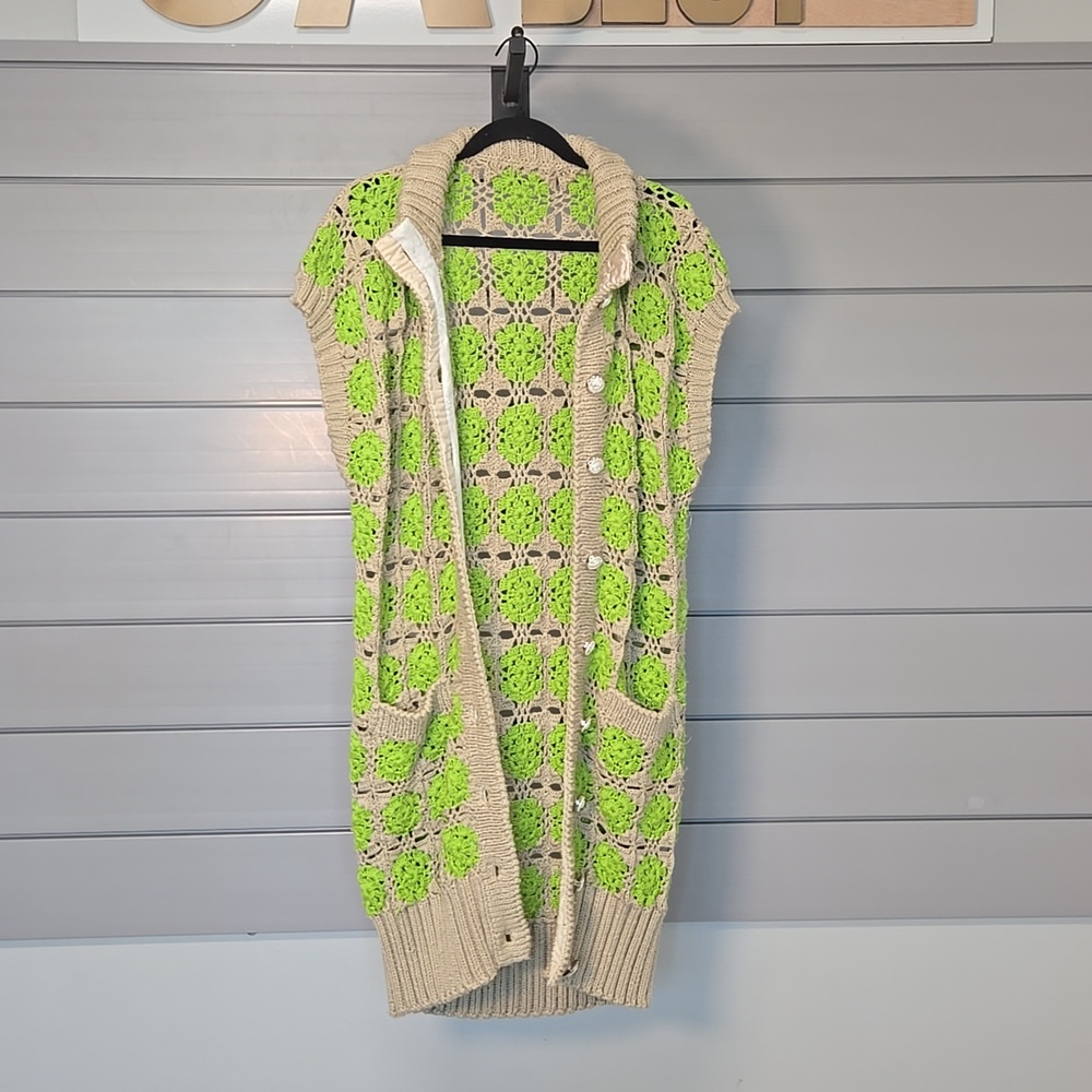 Granny Style Hand Knit Button Front Crotchet Cardigan